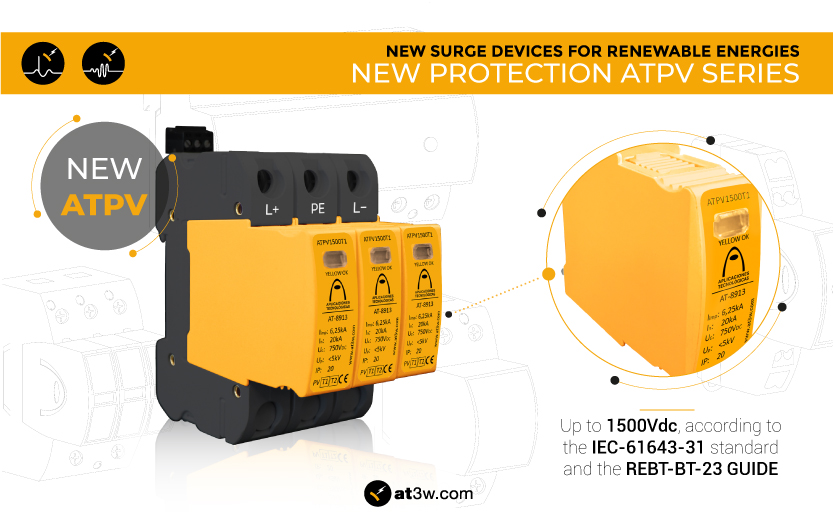 Renewable energies present new challenges in the field of lightning and surge protection for direct current lines. Therefore, Aplicaciones Tecnológicas S.A. has developed a new range of surge devices for the protection of direct current (DC) systems up to 1500Vdc, according to the IEC-61643-31 standard and the REBT-BT-23 Guide.