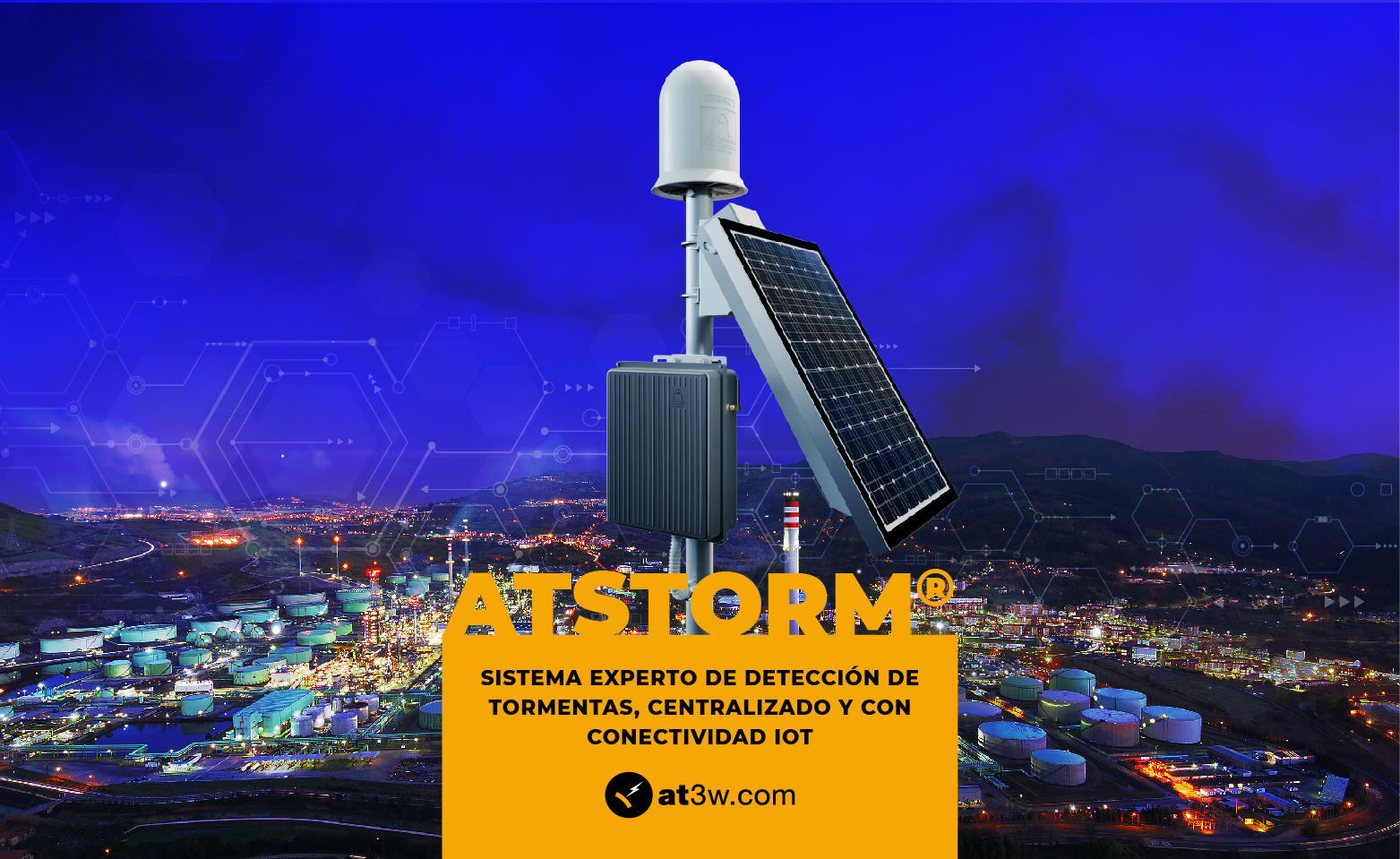 El sistema de detección de tormentas ATSTORM® dispone de doble tecnología de sensores y, además, cuenta con conectividad IoT, gracias a la cual el sistema mejora el rendimiento cuanto mayor es el tiempo en servicio en una determinada localización, ajustando sus algoritmos y fórmulas de cálculo. Los sensores se encuentran permanentemente conectados con el sistema centralizado de cálculo de Aplicaciones Tecnológicas S.A., donde se procesa su señal, se monitoriza el funcionamiento y se remiten alertas a los usuarios.