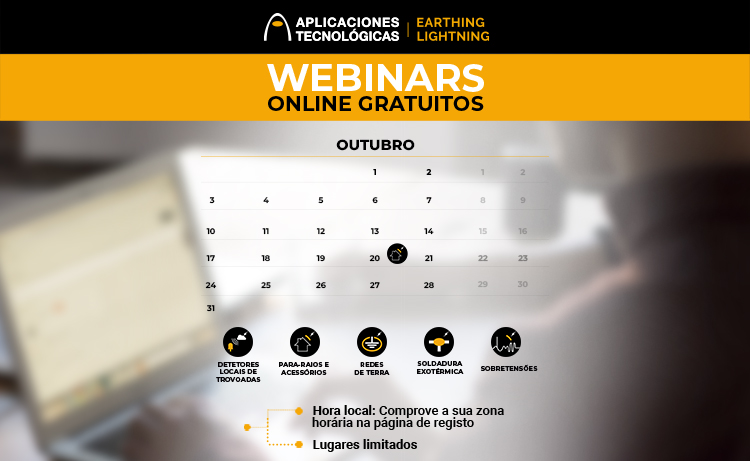 Aplicaciones Tecnológicas oferece a todos os profissionais envolvidos no desenho e implementação de sistemas de proteção contra o raio, cursos online gratuitos para outubro 2022. Se deseja participar nestas ações de formação online, procure o tema do seu interesse no seu idioma, o curso organizado para o seu país e verifique o horário. Clicando no link poderá fazer o seu registo para participar.