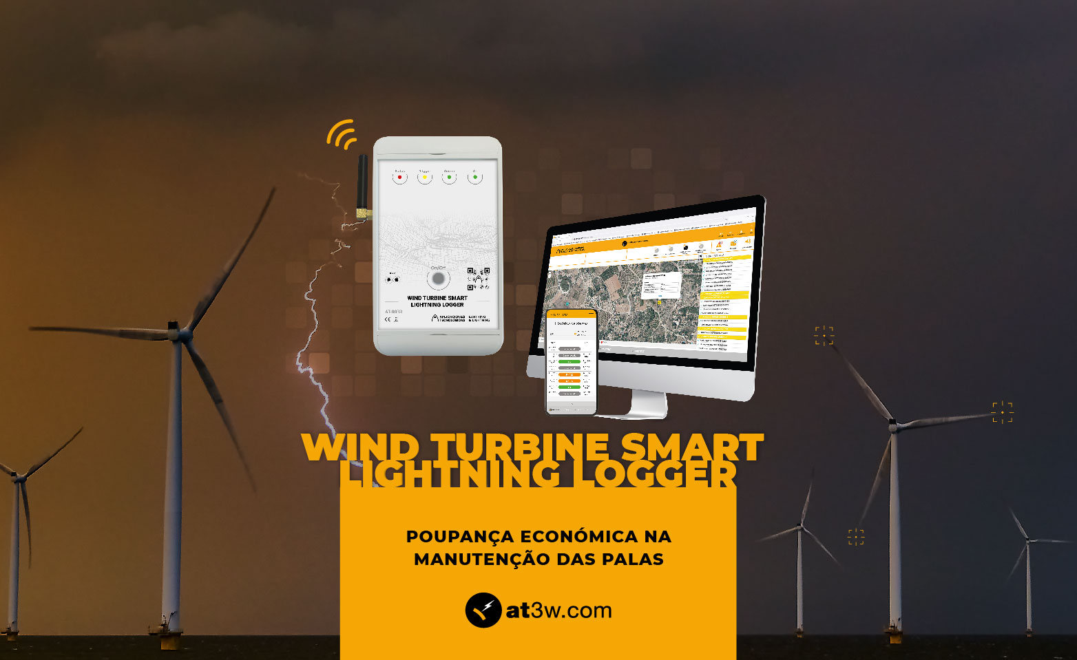 Aplicaciones Tecnológicas S.A. lança o seu novo produto WIND TURBINE SMART LIGHTNING LOGGER que, através da monitorização em tempo real de descargas atmosféricas nas pás das turbinas eólicas, permite identificar danos, evitando assim perdas económicas em grande escala.