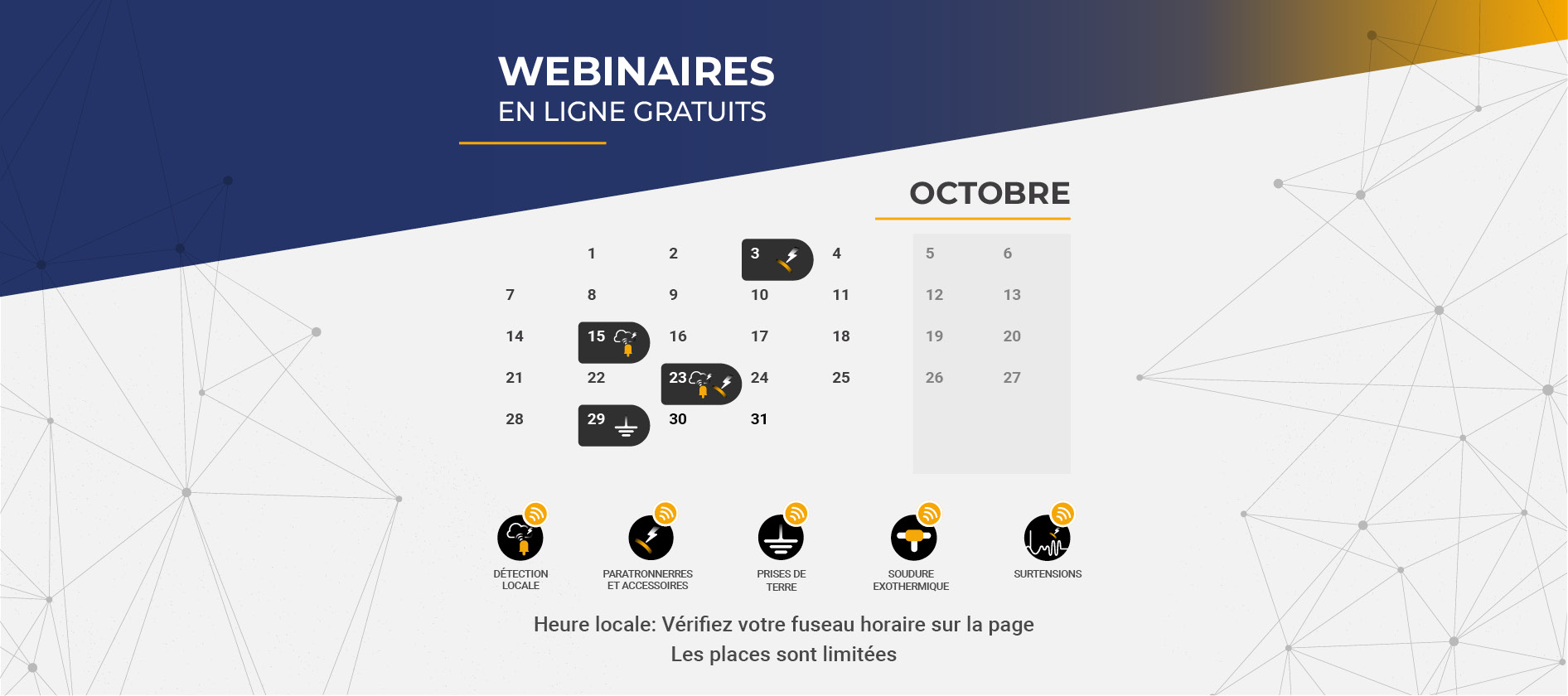 Aplicaciones Tecnológicas propose ses plus de 35 ans d'expérience pour offrir des webinaires gratuits destinés aux professionnels impliqués dans la conception de systèmes de protection contre la foudre et la sécurité contre les orages électriques, la conception et la mise en œuvre de systèmes de mise à la terre et de protection contre les surtensions.