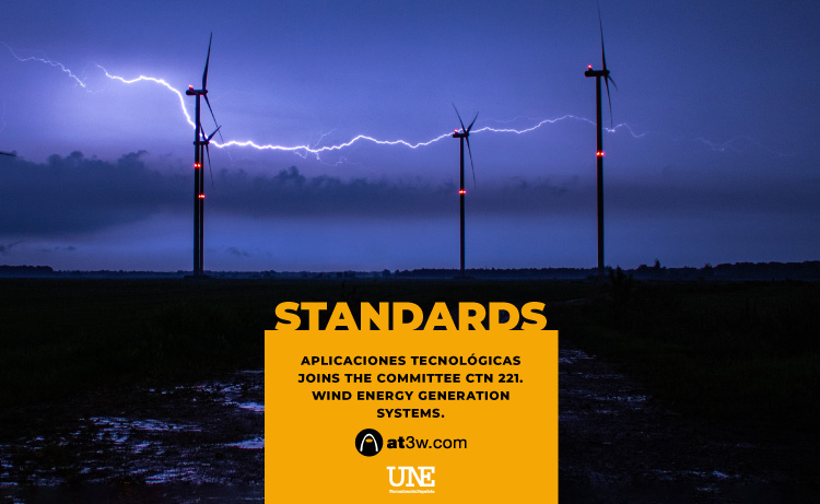 Aplicaciones Tecnológicas has joined the standards committee CTN 221 - Wind energy generation systems of the Spanish Association for Standardisation (UNE) to participate in the maintenance of the standard UNE-EN IEC 61400-24:2011 - Wind turbines. Part 24: Protection against lightning strikes.